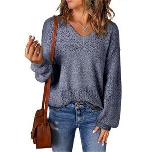 Women Sweater Long Sleeve V Neck Crew Neck Lightweight Knit Pullover Top